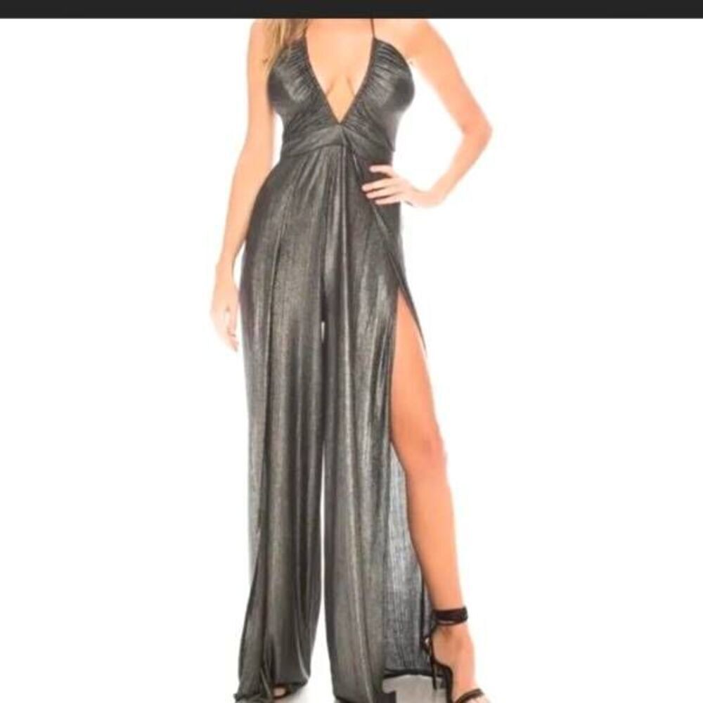 NWT Katie May Revolve Gray Metallic Never Cross Jumpsuit Size Medium